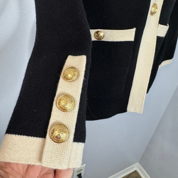 Express Tipped Novelty Button Sweater Jacket Black Preppy Casual Wardrobe Sz S - Picture 9 of 13